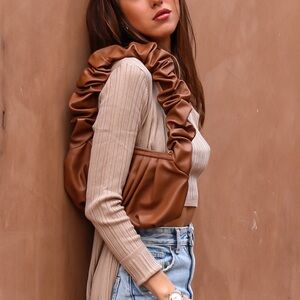 Brown vegan leather shoulder bag